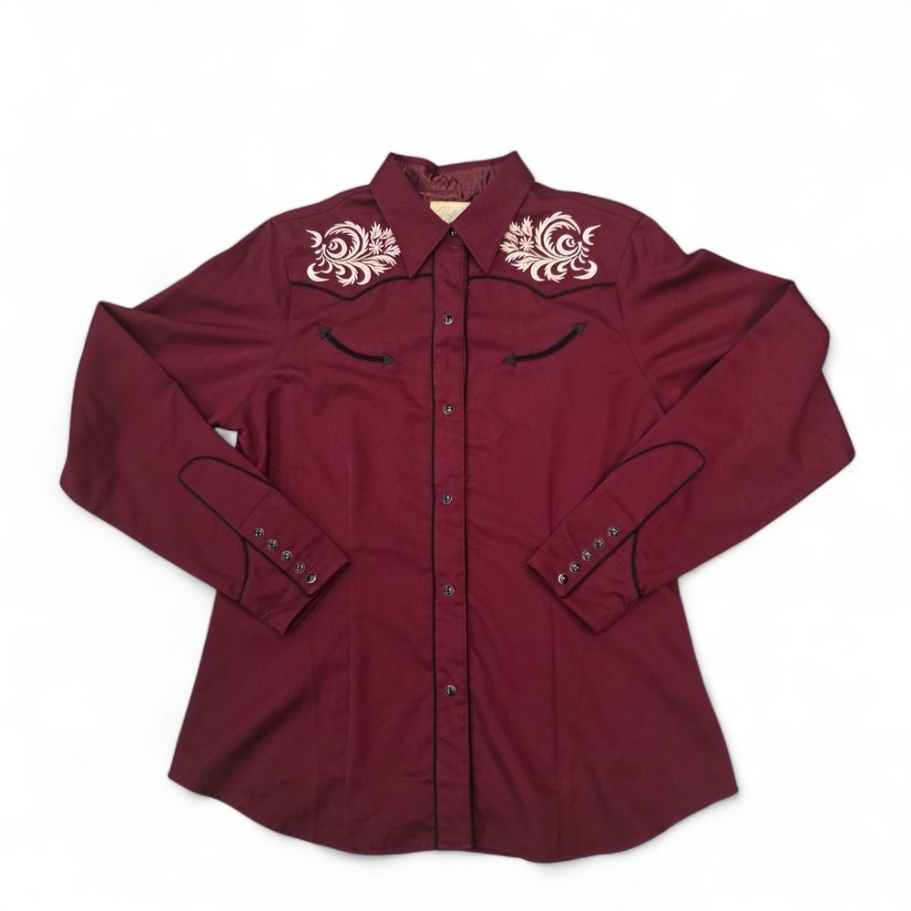 Vintage Roper Rockabilly Women Size Large Western Embroidered Pearl Snap Shirt
